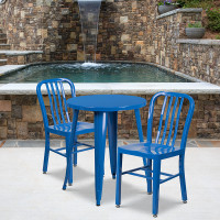 Flash Furniture CH-51080TH-2-18VRT-BL-GG 24" Round Metal Table Set with Back Chairs in Blue